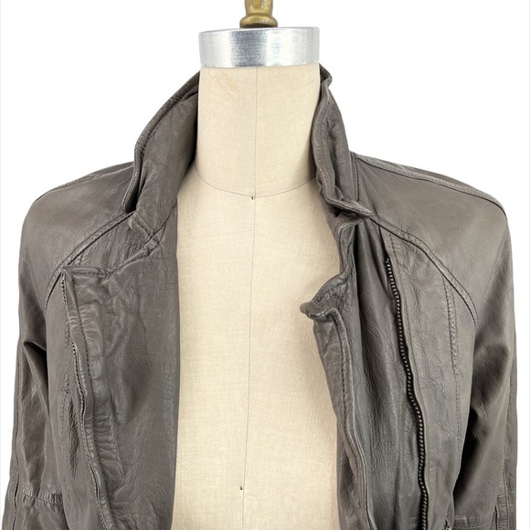 Muubaa Nassau Leather Biker Jacket in Storm Grey Moto Leather Jacket Size US 8 - Picture 5 of 13
